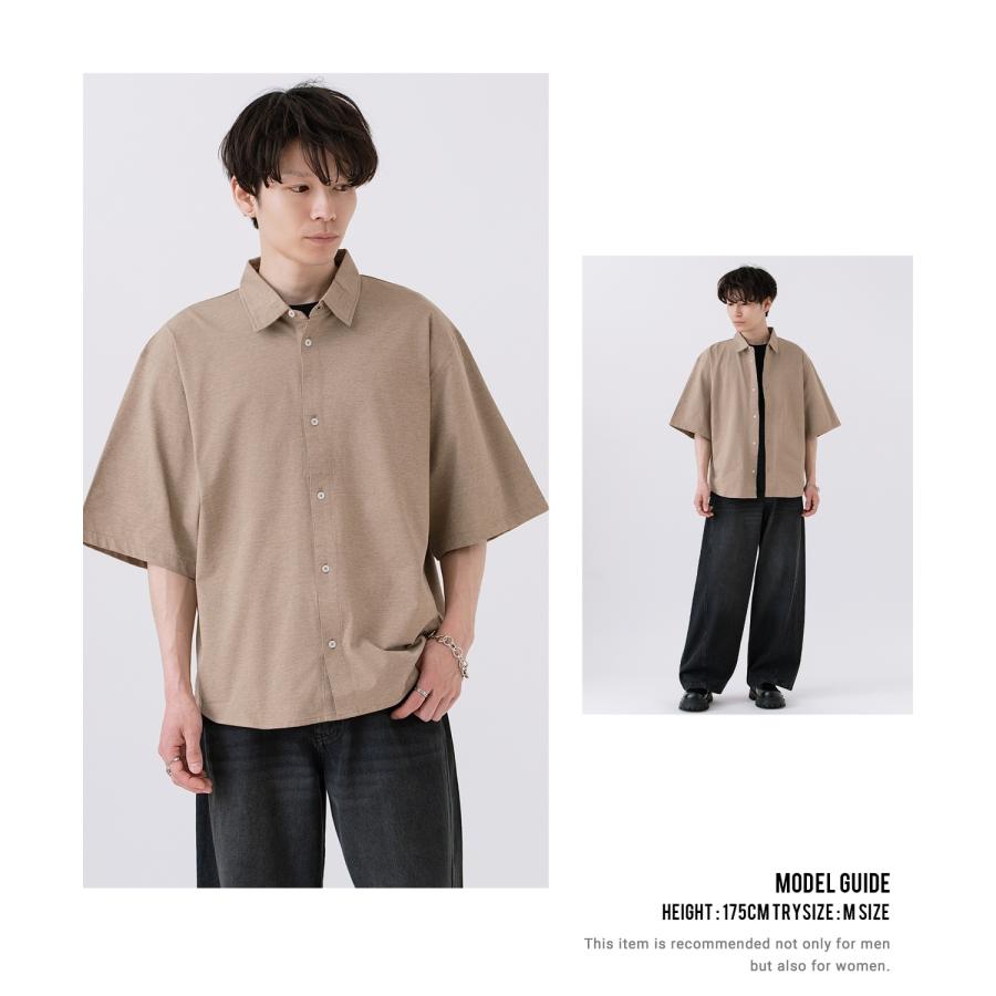 半袖シャツ メンズ ビッグシャツ オーバーサイズ ビッグシルエット シンプル ベーシック 無地 スポーツ カジュアル ストリート ホワイト ブラック | improves | 09
