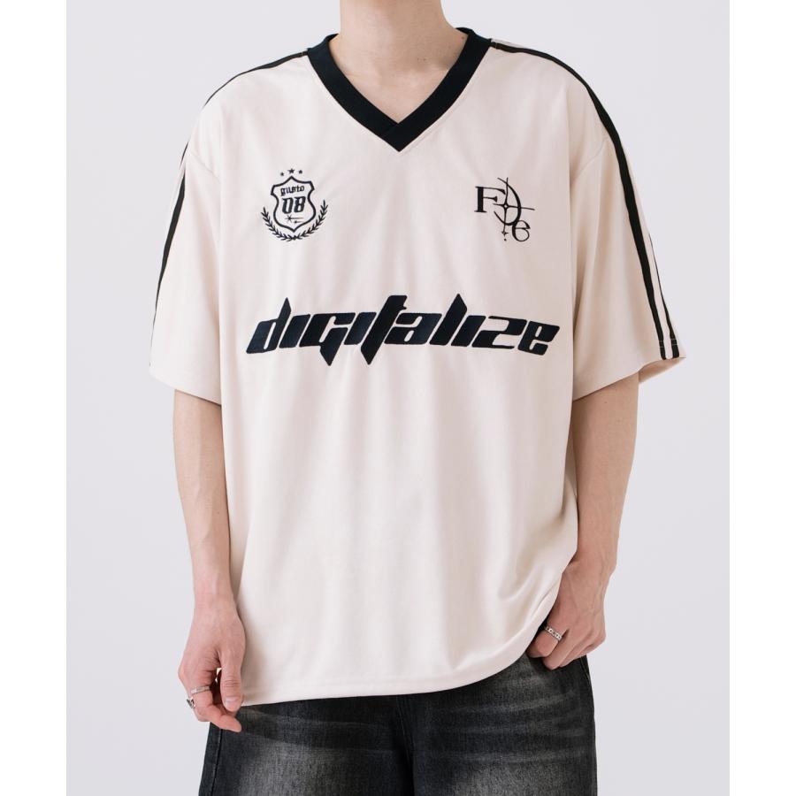 半袖Tシャツ メンズ ライン柄 Vネック ゲームシャツ オーバーサイズ スポーティー カジュアル ストリート 韓国ファッション Y2K ホワイト グレー ピンク | improves | 13