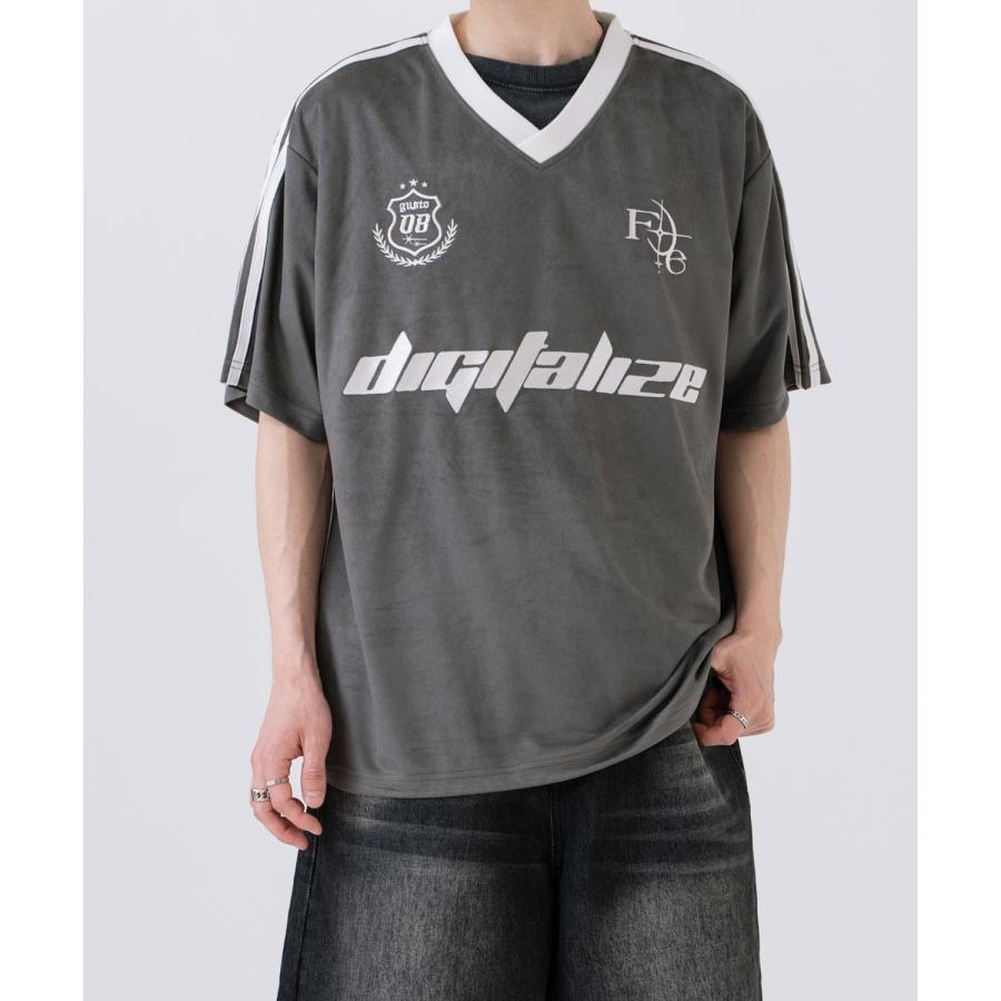 半袖Tシャツ メンズ ライン柄 Vネック ゲームシャツ オーバーサイズ スポーティー カジュアル ストリート 韓国ファッション Y2K ホワイト グレー ピンク | improves | 14