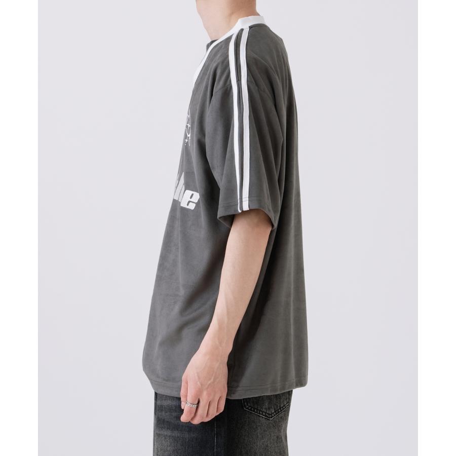 半袖Tシャツ メンズ ライン柄 Vネック ゲームシャツ オーバーサイズ スポーティー カジュアル ストリート 韓国ファッション Y2K ホワイト グレー ピンク | improves | 15