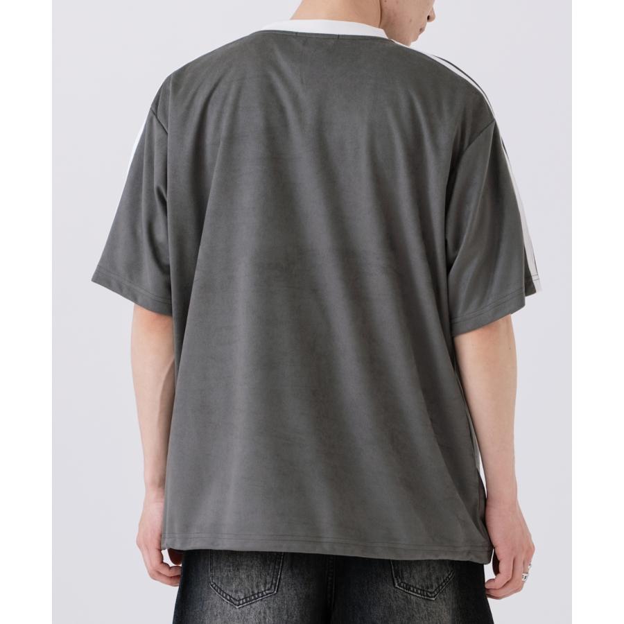 半袖Tシャツ メンズ ライン柄 Vネック ゲームシャツ オーバーサイズ スポーティー カジュアル ストリート 韓国ファッション Y2K ホワイト グレー ピンク | improves | 16