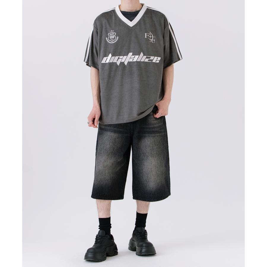 半袖Tシャツ メンズ ライン柄 Vネック ゲームシャツ オーバーサイズ スポーティー カジュアル ストリート 韓国ファッション Y2K ホワイト グレー ピンク | improves | 17
