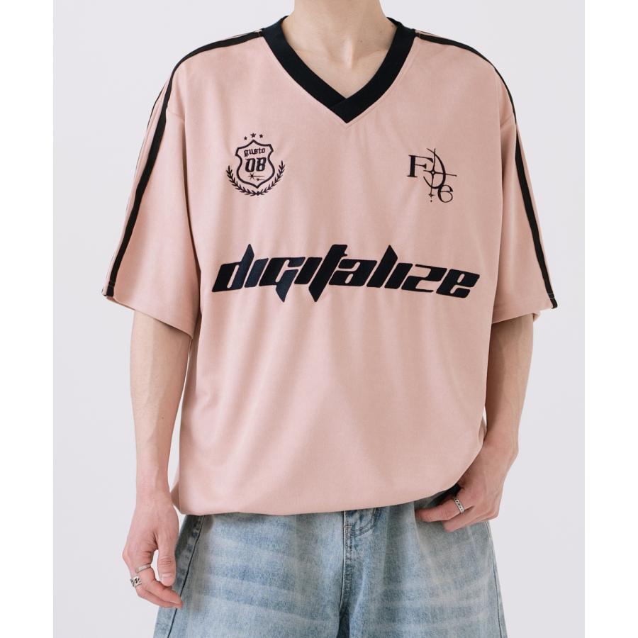 半袖Tシャツ メンズ ライン柄 Vネック ゲームシャツ オーバーサイズ スポーティー カジュアル ストリート 韓国ファッション Y2K ホワイト グレー ピンク | improves | 04