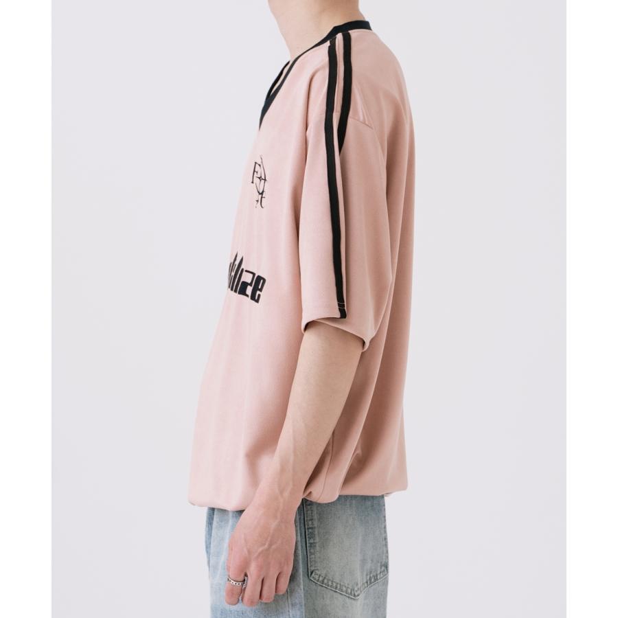 半袖Tシャツ メンズ ライン柄 Vネック ゲームシャツ オーバーサイズ スポーティー カジュアル ストリート 韓国ファッション Y2K ホワイト グレー ピンク | improves | 05