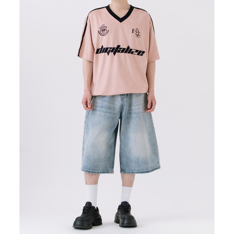 半袖Tシャツ メンズ ライン柄 Vネック ゲームシャツ オーバーサイズ スポーティー カジュアル ストリート 韓国ファッション Y2K ホワイト グレー ピンク | improves | 07