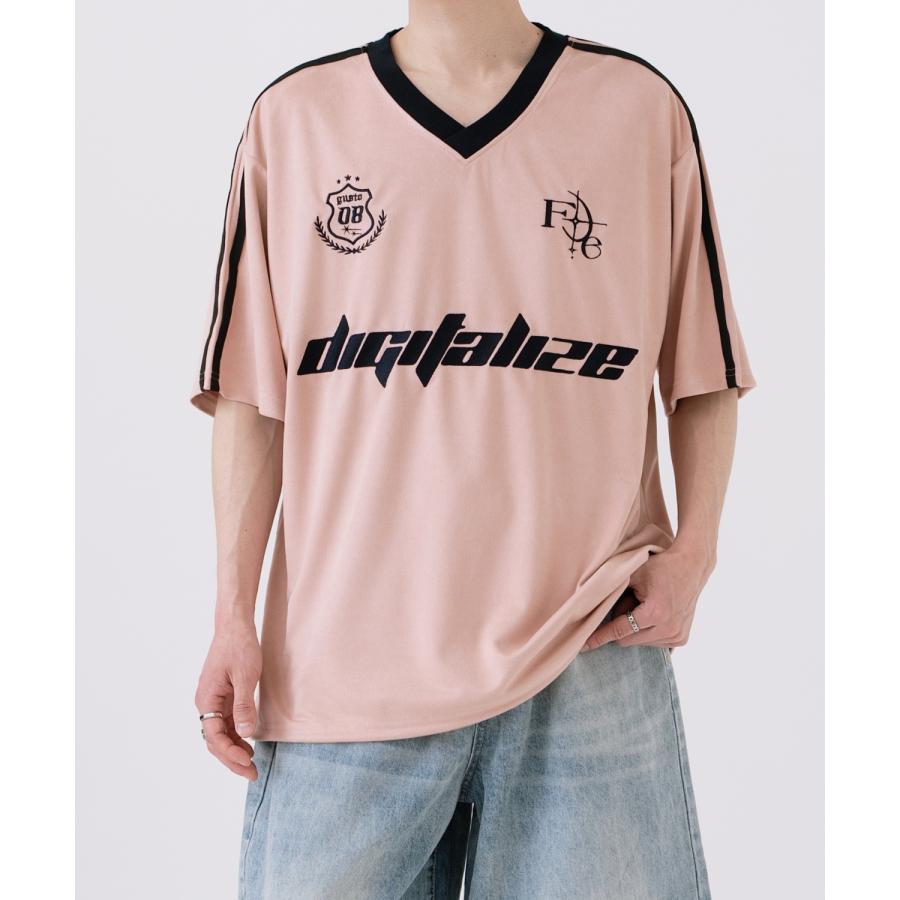 半袖Tシャツ メンズ ライン柄 Vネック ゲームシャツ オーバーサイズ スポーティー カジュアル ストリート 韓国ファッション Y2K ホワイト グレー ピンク | improves | 08