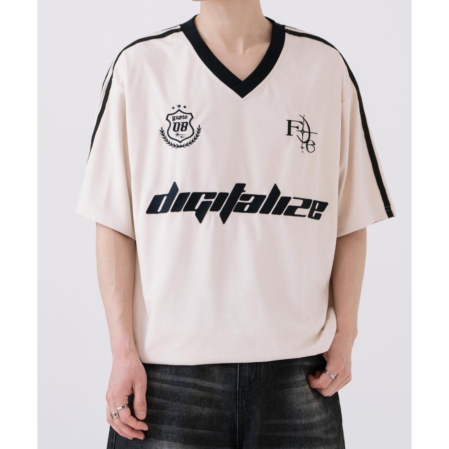 半袖Tシャツ メンズ ライン柄 Vネック ゲームシャツ オーバーサイズ スポーティー カジュアル ストリート 韓国ファッション Y2K ホワイト グレー ピンク | improves | 09
