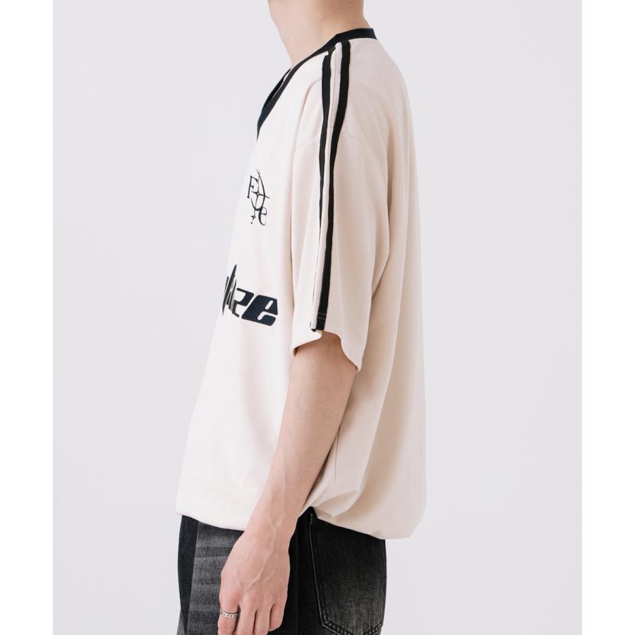 半袖Tシャツ メンズ ライン柄 Vネック ゲームシャツ オーバーサイズ スポーティー カジュアル ストリート 韓国ファッション Y2K ホワイト グレー ピンク | improves | 10