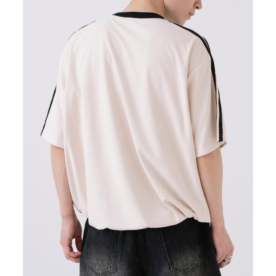 半袖Tシャツ メンズ ライン柄 Vネック ゲームシャツ オーバーサイズ スポーティー カジュアル ストリート 韓国ファッション Y2K ホワイト グレー ピンク | improves | 11