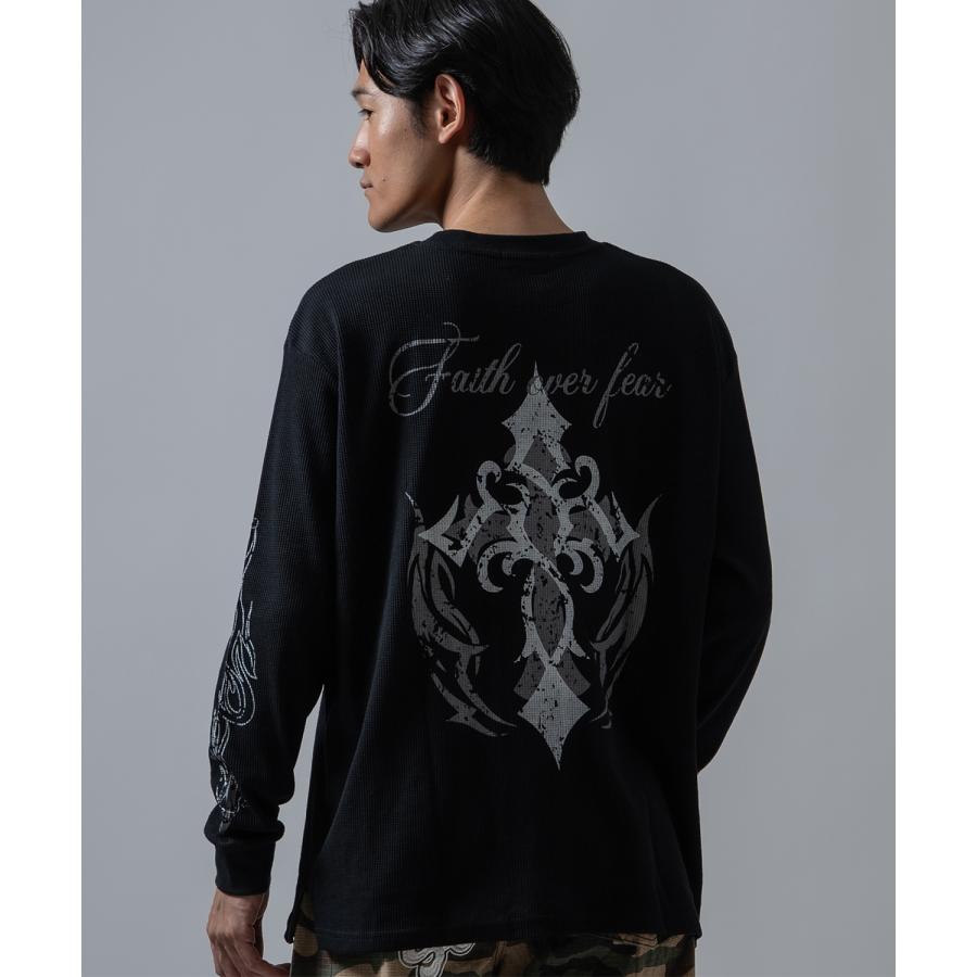 長袖Tシャツ メンズ クロススカル ワッフル ロンTEE アメカジ カジュアル Y2K ストリート 90s ストリート 韓国ファッション | improves