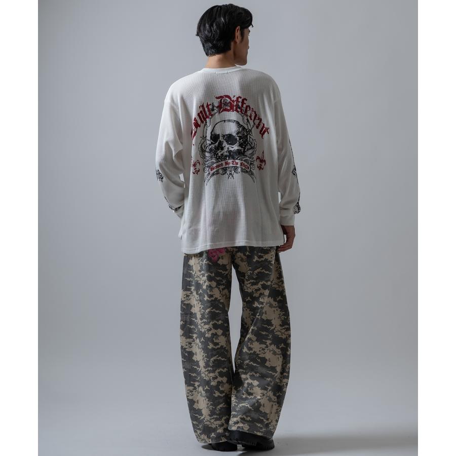 長袖Tシャツ メンズ クロススカル ワッフル ロンTEE アメカジ カジュアル Y2K ストリート 90s ストリート 韓国ファッション | improves | 14
