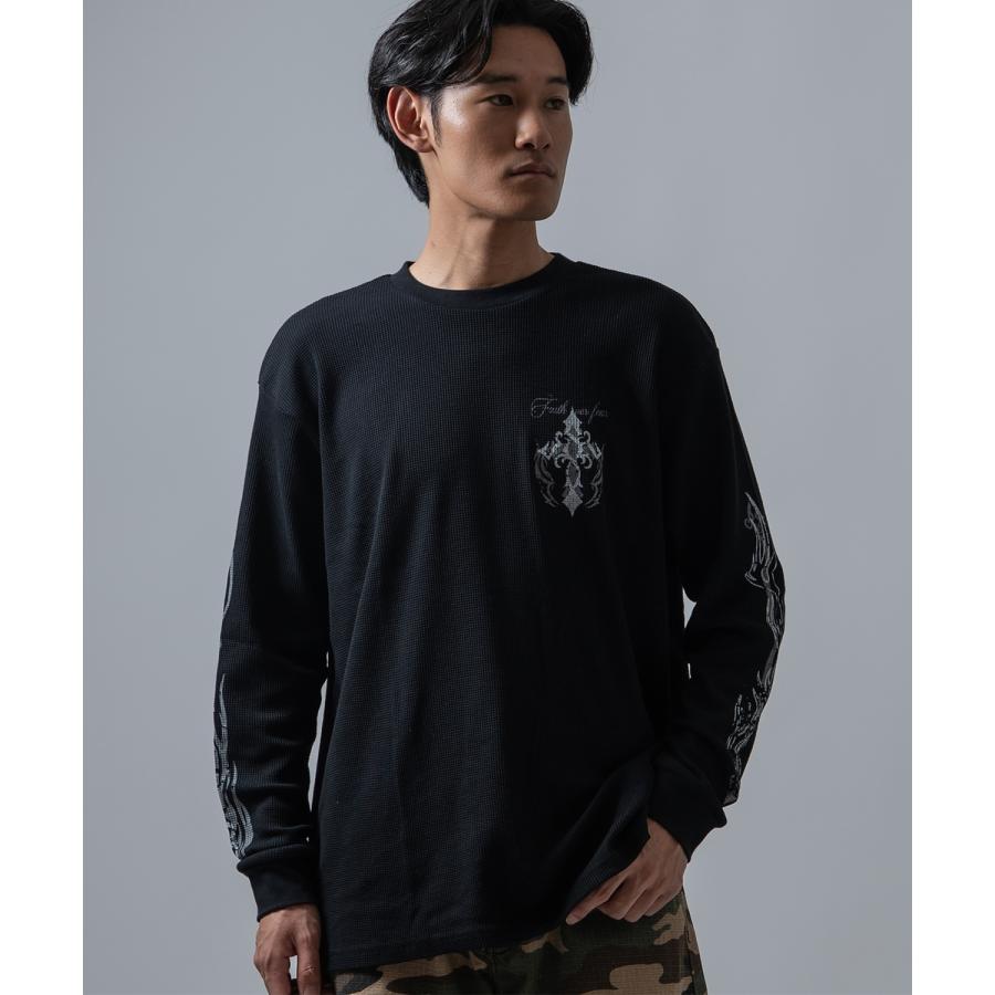 長袖Tシャツ メンズ クロススカル ワッフル ロンTEE アメカジ カジュアル Y2K ストリート 90s ストリート 韓国ファッション | improves | 19