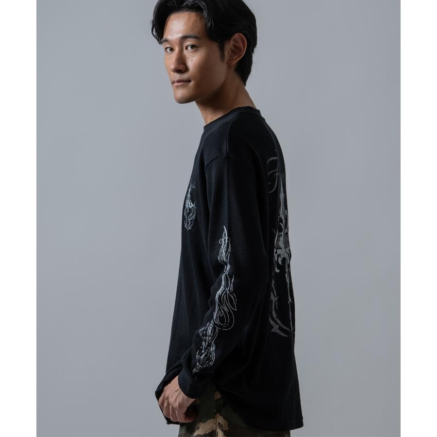 長袖Tシャツ メンズ クロススカル ワッフル ロンTEE アメカジ カジュアル Y2K ストリート 90s ストリート 韓国ファッション | improves | 20