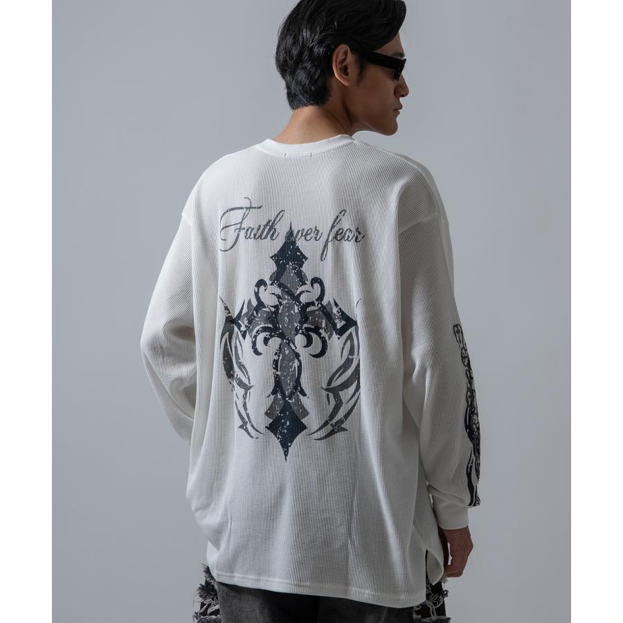 長袖Tシャツ メンズ クロススカル ワッフル ロンTEE アメカジ カジュアル Y2K ストリート 90s ストリート 韓国ファッション | improves | 05