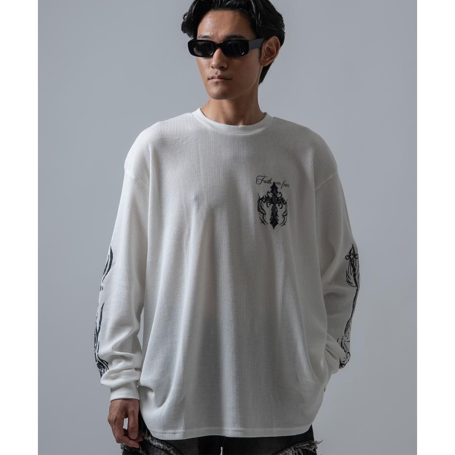 長袖Tシャツ メンズ クロススカル ワッフル ロンTEE アメカジ カジュアル Y2K ストリート 90s ストリート 韓国ファッション | improves | 07