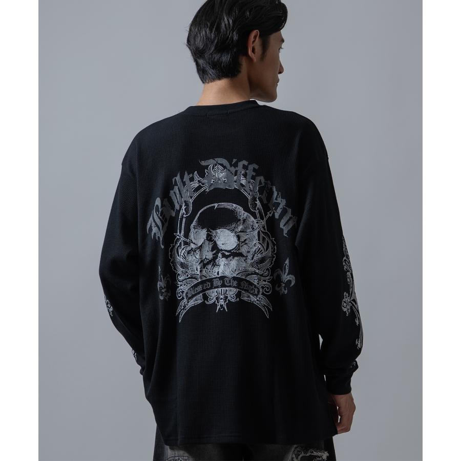 長袖Tシャツ メンズ クロススカル ワッフル ロンTEE アメカジ カジュアル Y2K ストリート 90s ストリート 韓国ファッション | improves | 09