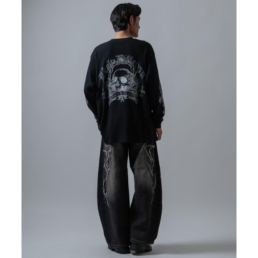 長袖Tシャツ メンズ クロススカル ワッフル ロンTEE アメカジ カジュアル Y2K ストリート 90s ストリート 韓国ファッション | improves | 10