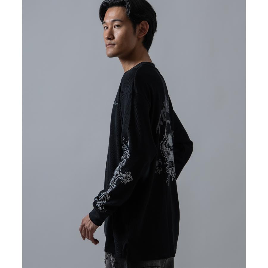 長袖Tシャツ メンズ クロススカル ワッフル ロンTEE アメカジ カジュアル Y2K ストリート 90s ストリート 韓国ファッション | improves | 12