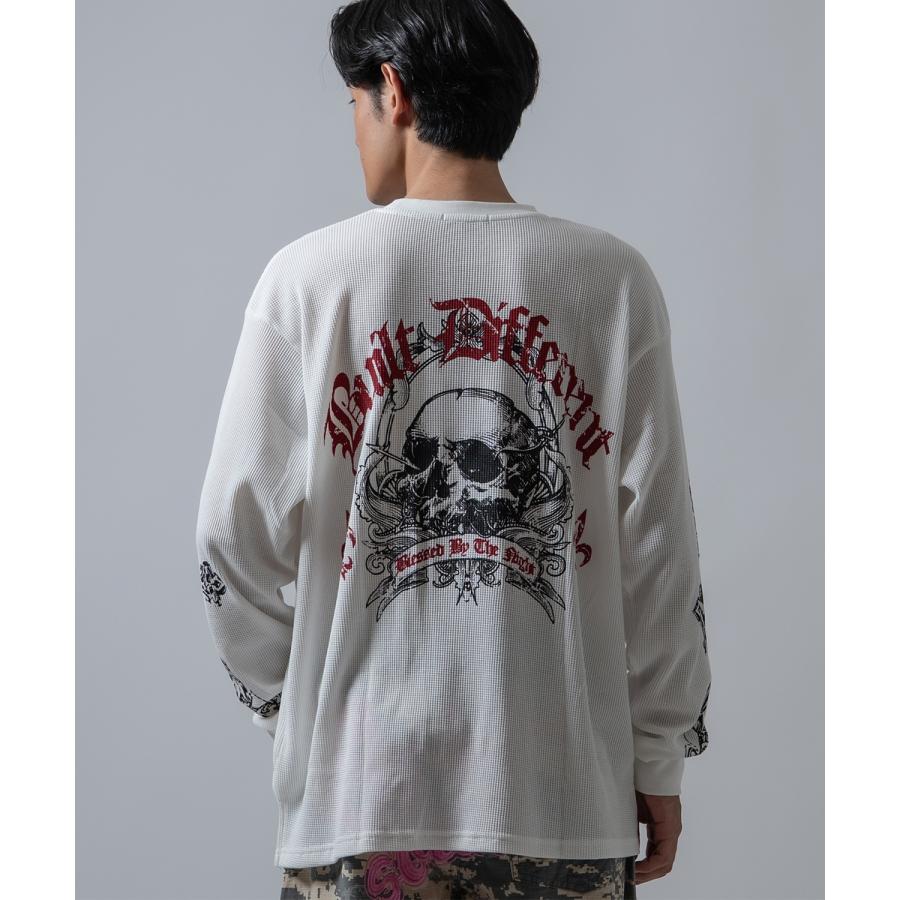 長袖Tシャツ メンズ クロススカル ワッフル ロンTEE アメカジ カジュアル Y2K ストリート 90s ストリート 韓国ファッション | improves | 13