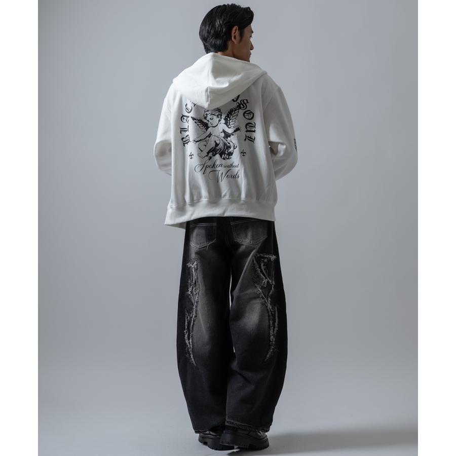 パーカー メンズ 刺しゅう ロゴ ヴィンテージ加工 ショート丈 裏起毛 スウェット ジップエンジェル クロス アメカジ ストリート 90s ストリート 韓国 | improves | 05