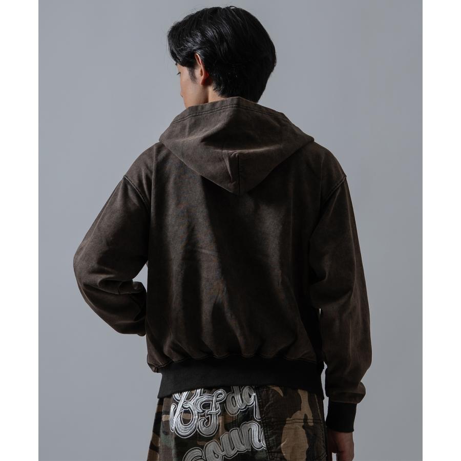 パーカー メンズ 刺しゅう ロゴ ヴィンテージ加工 ショート丈 裏毛 スウェット ジップパーカー トライバル アメカジ カジュアル Y2K ストリート 90s ストリート | improves | 11