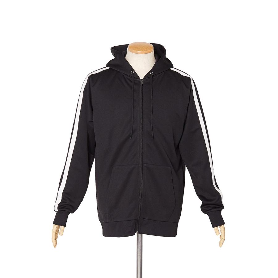 パーカー メンズ ジャージ ライン ジップアップパーカー ジップパーカー 袖ライン ブラック 黒 チェック ストライプ ストリート | improves | 15