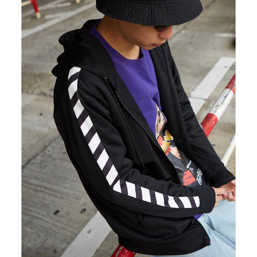 パーカー メンズ ジャージ ライン ジップアップパーカー ジップパーカー 袖ライン ブラック 黒 チェック ストライプ ストリート | improves | 04