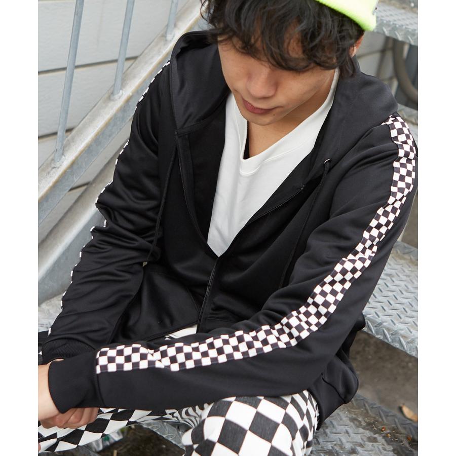 パーカー メンズ ジャージ ライン ジップアップパーカー ジップパーカー 袖ライン ブラック 黒 チェック ストライプ ストリート | improves | 06