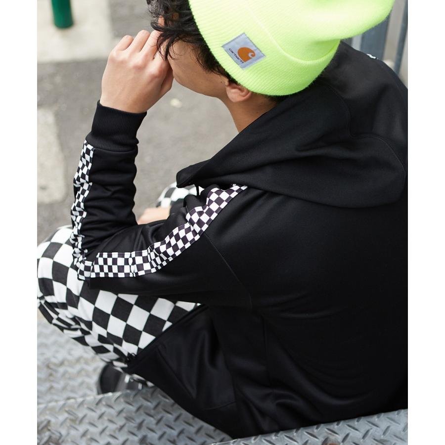 パーカー メンズ ジャージ ライン ジップアップパーカー ジップパーカー 袖ライン ブラック 黒 チェック ストライプ ストリート | improves | 07