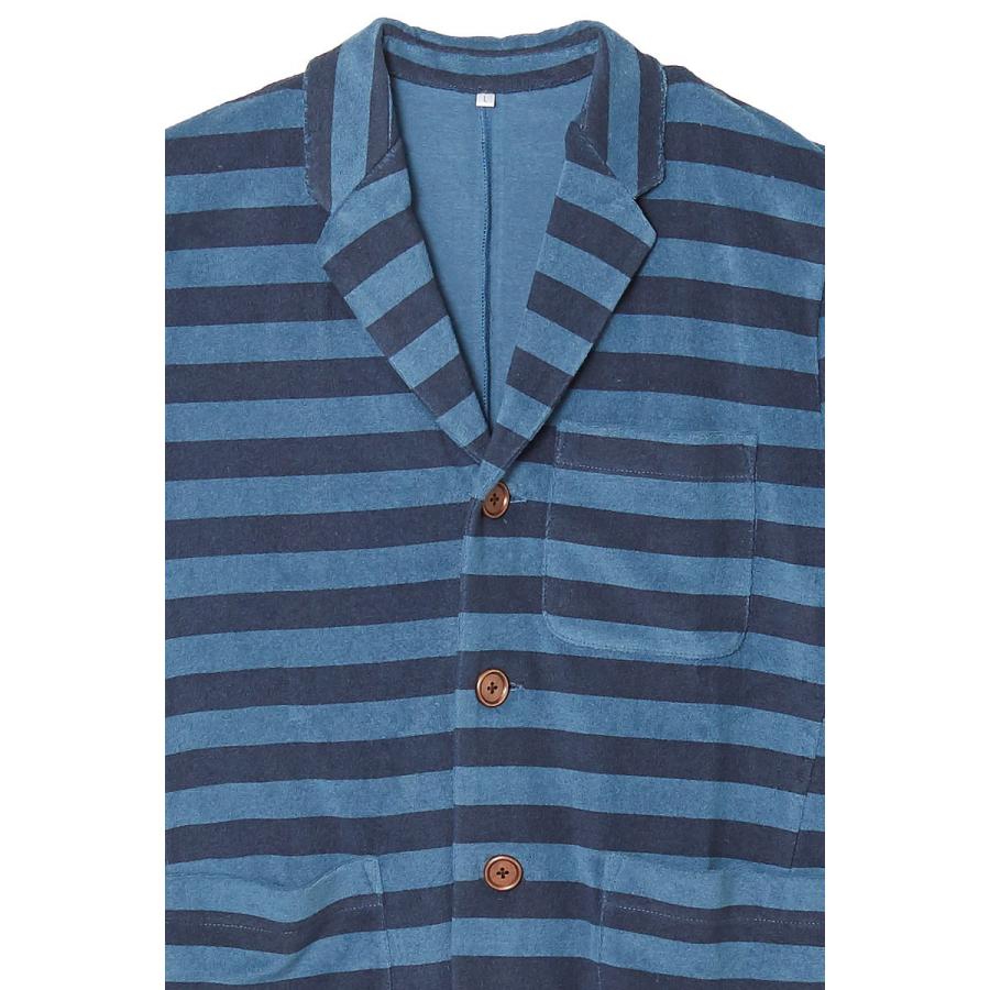 テーラードジャケット メンズ インディゴ パイル ボーダー アウター ジャケット ブレザー ブルゾン ジャンパー ブルー | improves | 07