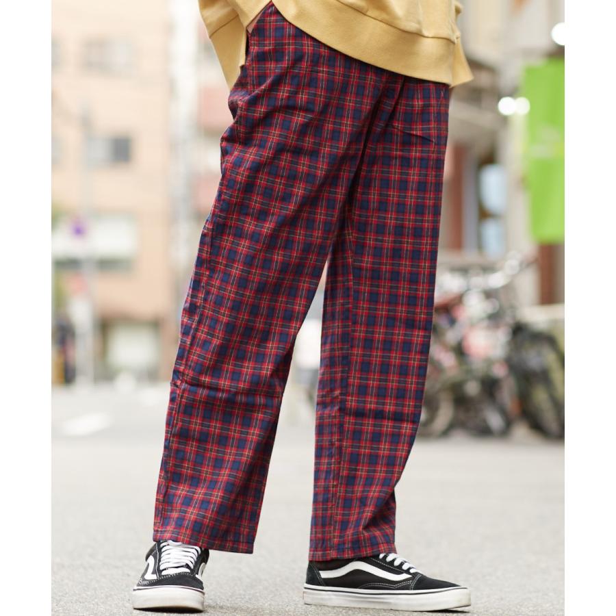 ワイド チェック パンツ メンズ 赤 ワイドパンツ バギーパンツ チェックパンツ チェック柄 セットアップ可能 赤 青 Improves インプローブス 通販 Yahoo ショッピング