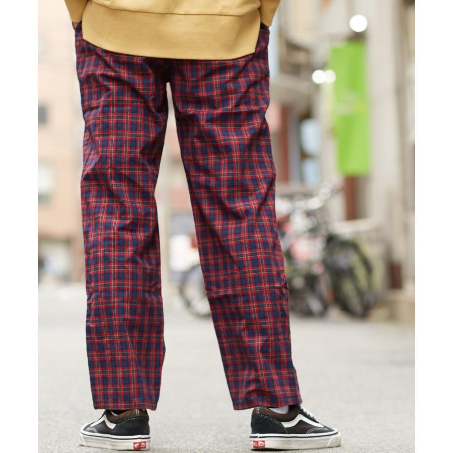 improves ワイド チェック パンツ メンズ 赤 ワイドパンツ