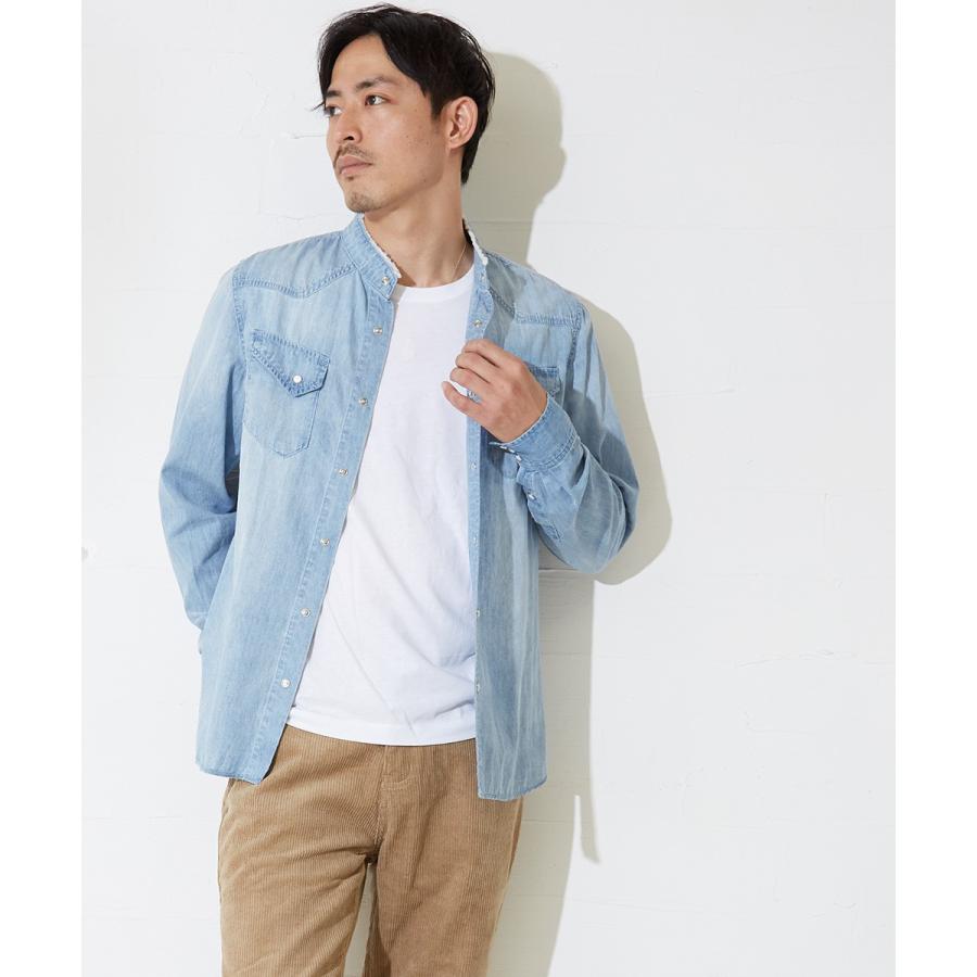 HOWIE デニムシャツ　ノーカラー　フリーサイズ 楽天市場】JOEY（ジョーイ） デニム バンドカラーシャツ メンズ ノー