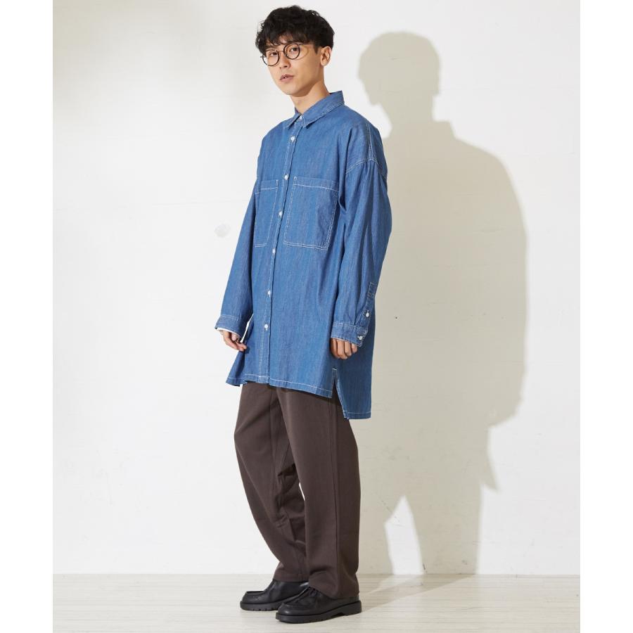 デニム ビッグシルエット シャツ メンズ 長袖 ビッグシャツ オーバーサイズ デニムシャツ ロング丈 長袖シャツ 青 | improves | 04