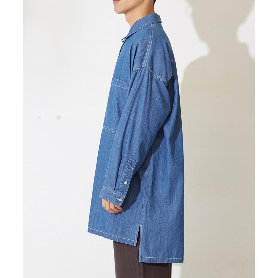デニム ビッグシルエット シャツ メンズ 長袖 ビッグシャツ オーバーサイズ デニムシャツ ロング丈 長袖シャツ 青 | improves | 06