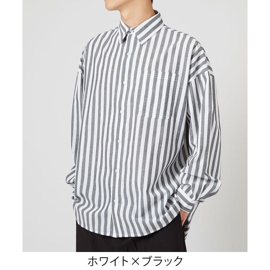 ストライプシャツ メンズ ビッグシルエット シャツ 長袖 ビッグシャツ オーバーサイズ ロング丈 長袖シャツ 黒 白 Improves インプローブス 通販 Yahoo ショッピング