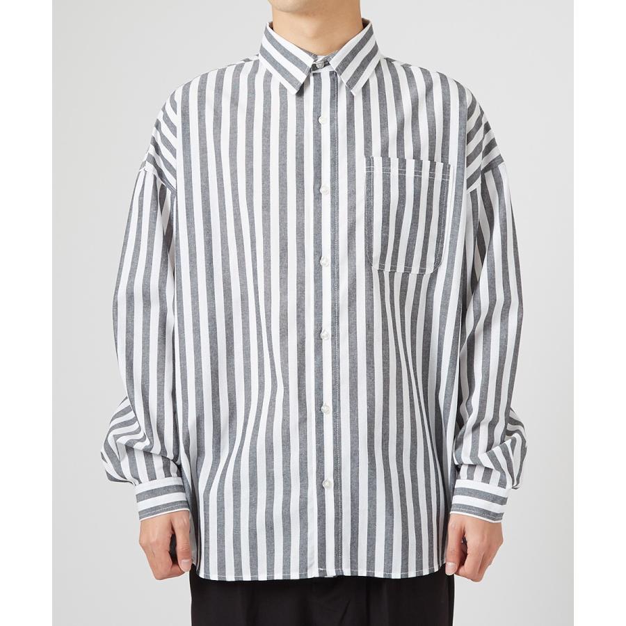 ストライプシャツ メンズ ビッグシルエット シャツ 長袖 ビッグシャツ オーバーサイズ ロング丈 長袖シャツ 黒 白 Improves インプローブス 通販 Yahoo ショッピング