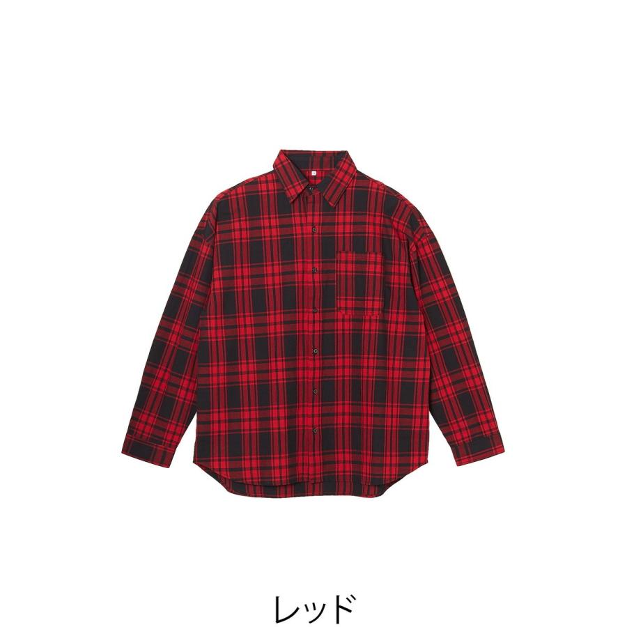 チェックシャツ メンズ ビッグシルエット シャツ 長袖 ビッグシャツ オーバーサイズ ロング丈 長袖シャツ レッド | improves | 09