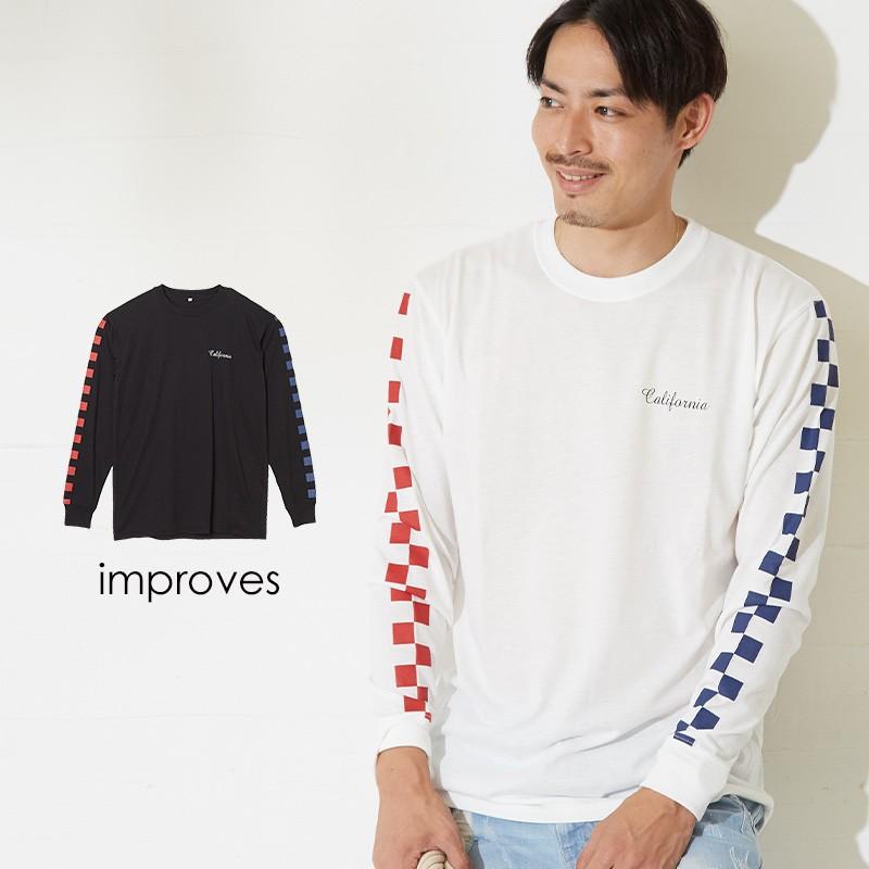 袖プリント ロンt メンズ Tシャツ 長袖 ロンティー ロングtシャツ カットソー ストリート サーフ系 チェッカーフラッグ 白 Improves インプローブス 通販 Yahoo ショッピング