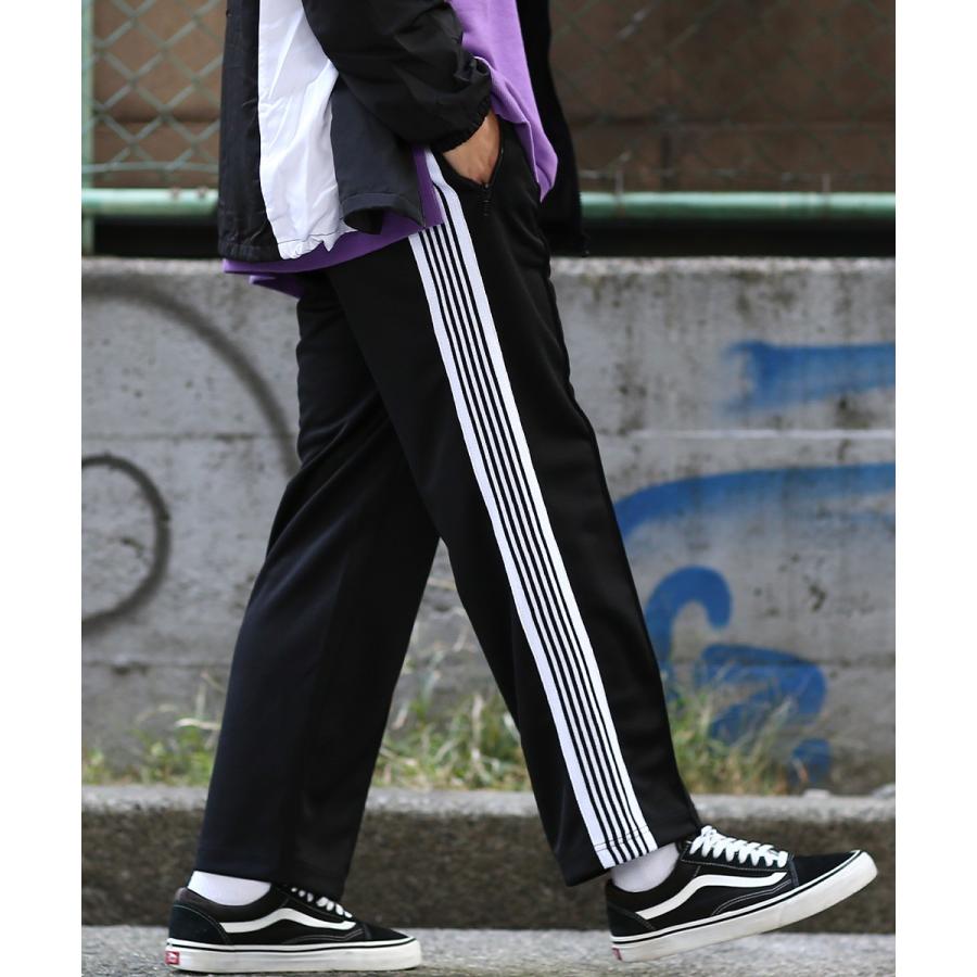 サイドライン ジャージ ワイドパンツ メンズ ラインパンツ ダンス トラックパンツ バギーパンツ イージーパンツ ブラック | improves | 05