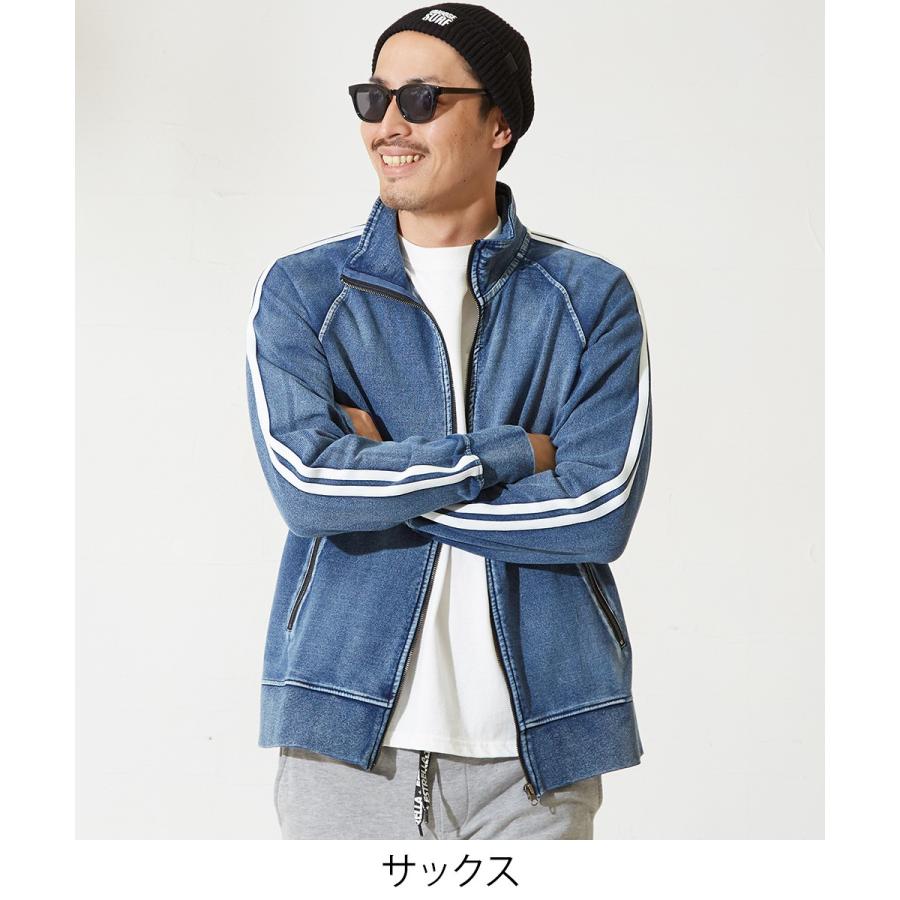 スウェットデニム ライン ジャージ ジャケット メンズ トラックジャケット 春 アウター セットアップ可能 ブルゾン | improves | 01