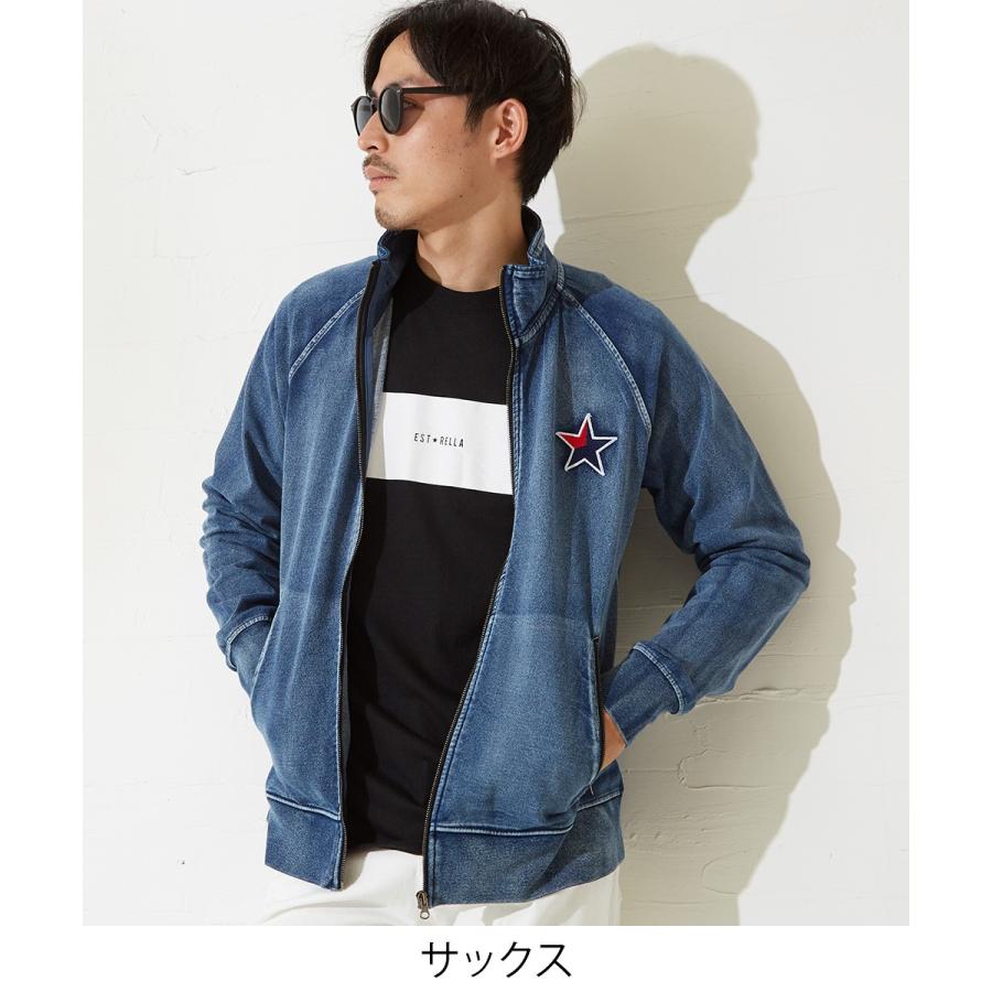 星ワッペン スウェットデニム ジャージ ジャケット メンズ トラックジャケット 春 アウター セットアップ可能 ブルー | improves | 01
