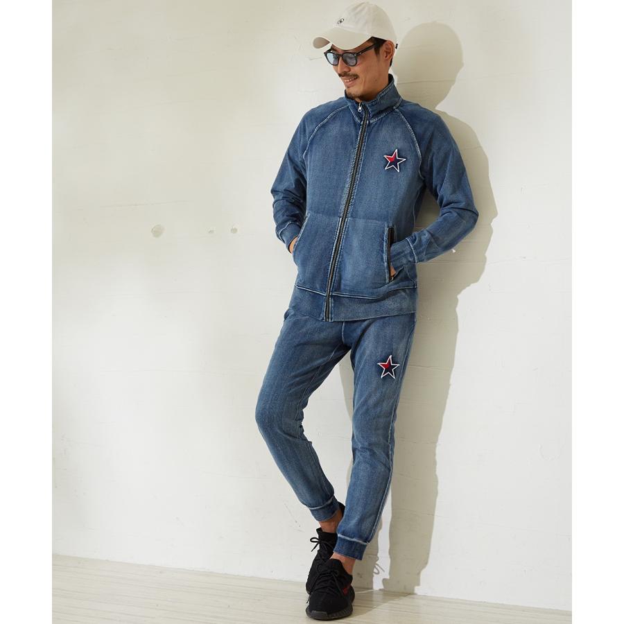 星ワッペン スウェットデニム ジャージ ジャケット メンズ トラックジャケット 春 アウター セットアップ可能 ブルー | improves | 02