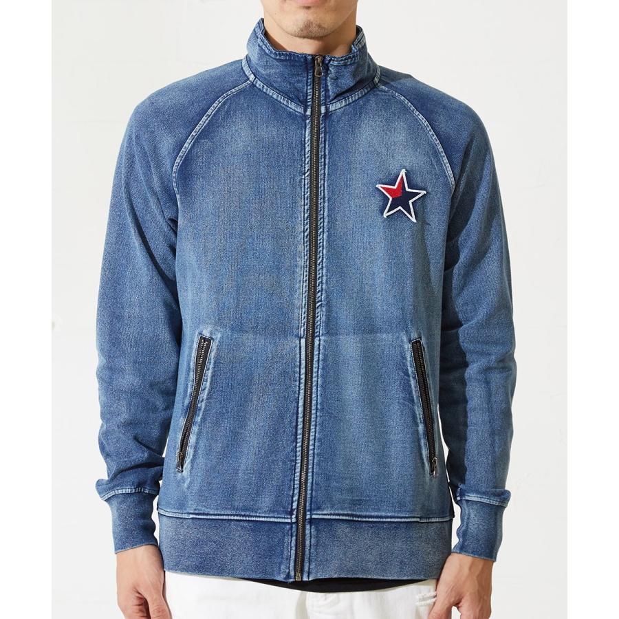 星ワッペン スウェットデニム ジャージ ジャケット メンズ トラックジャケット 春 アウター セットアップ可能 ブルー | improves | 03