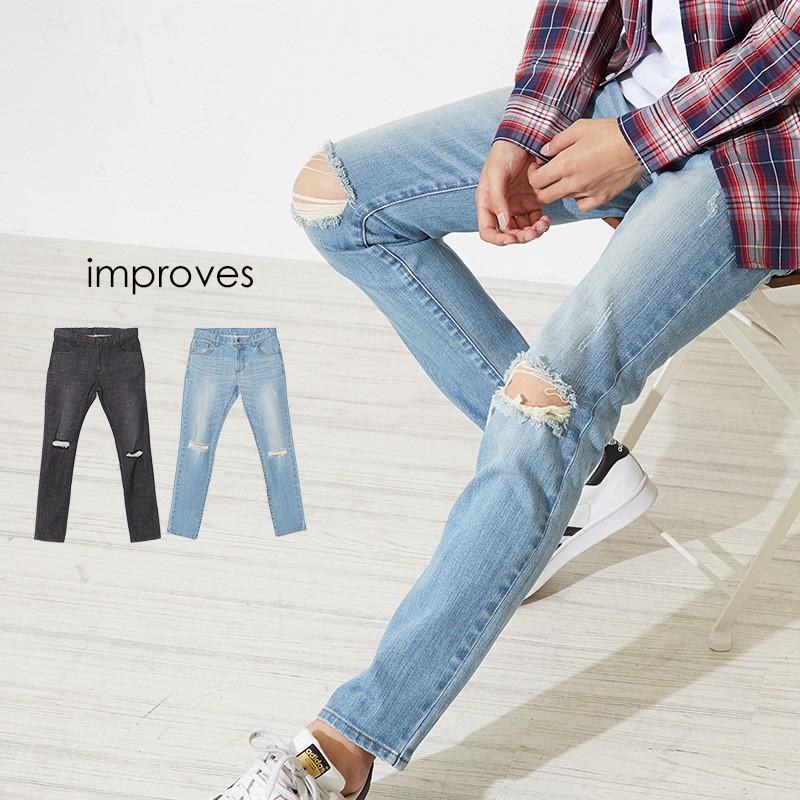 クラッシュ スキニー デニムパンツ メンズ ジーンズ スキニーパンツ ダメージ デニム ジーパン ブルー ブラック 青 黒 500 Improves インプローブス 通販 Yahoo ショッピング