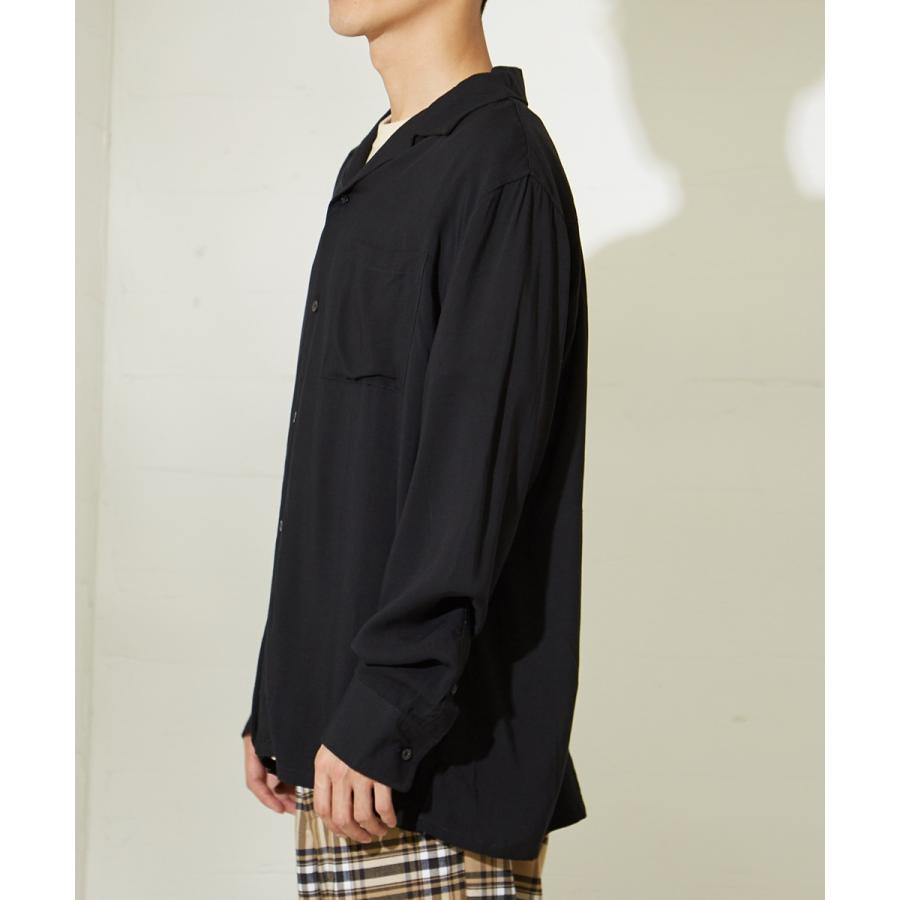 レーヨン 開襟シャツ メンズ 長袖 シャツ オープンカラーシャツ 無地 ブラウス 長袖シャツ ホワイト ブラック 白 | improves | 08