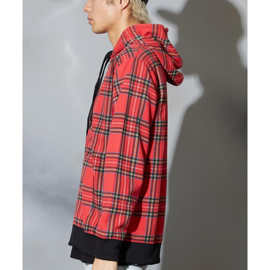 2色 スウェット パーカー ジップアップ チェック柄 ロゴ 長袖 3 improves チェック スウェット パーカー メンズ セットアップ