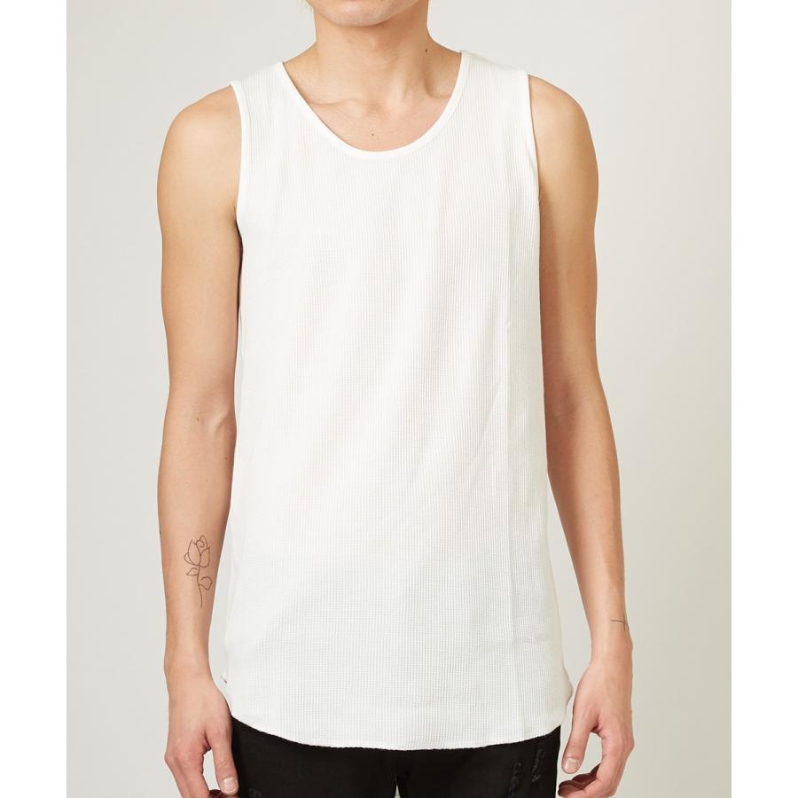 ロング タンクトップ メンズ ワッフル サーマル カットソー ロング丈 ホワイト ブラック カモフラ 迷彩 白 黒 無地 ストリート系 | improves | 07