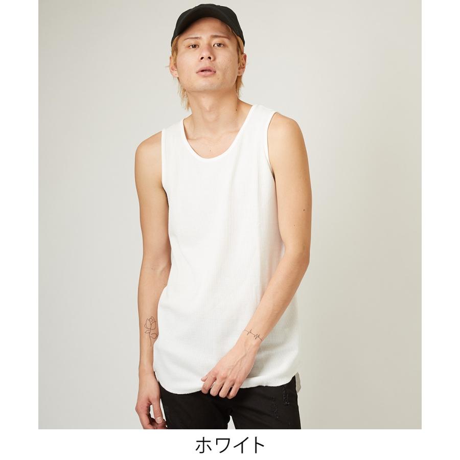 ロング タンクトップ メンズ ワッフル サーマル カットソー ロング丈 ホワイト ブラック カモフラ 迷彩 白 黒 無地 ストリート系 | improves | 02