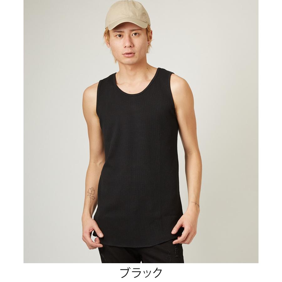 ロング タンクトップ メンズ ワッフル サーマル カットソー ロング丈 ホワイト ブラック カモフラ 迷彩 白 黒 無地 ストリート系 | improves | 03